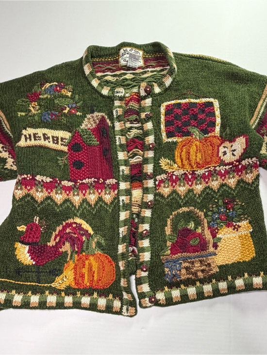 Heirloom Collectibles Sweaters - Heirloom Collectibles Harvest Cardigan Sweater Pumpkin Rooster Cottagecore L